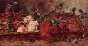 Roses In A Woven Basket by Joseph De Belder