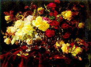 Elegant Bouquet Of Flowers In A Silver Vase by Joseph De Belder