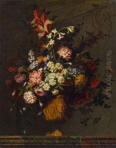 Blumenstraus In Reliefierter Vase by Jean-Baptiste Ii Belin