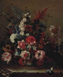 Corbeille De Fleurs Sur Un Entablement En Pierre