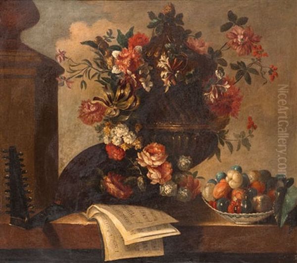 Bouquet De Fleurs, Corbeille De Fruits Et Partition - view 1