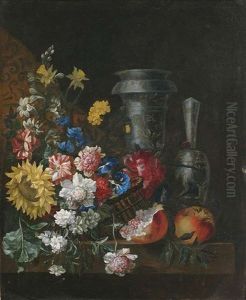 Blumen- Und Fruchtestilleben Mit Prunkgefasen Auf Einem Steinpodest by Jean-Baptiste Ii Belin