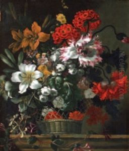 Bouquet De Fleurs Dans Des Corbeilles D'osier (pair) by Jean-Baptiste Ii Belin