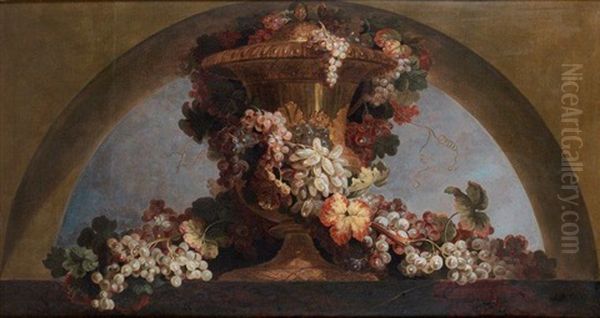 Guirlandes De Raisins Et De Pampres De Vignes Autour D'un Vase - view 1
