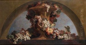 Guirlandes De Raisins Et De Pampres De Vignes Autour D'un Vase