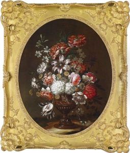 Ein Blumenstillleben In Einer Reliefierten Vase Ein Blumenstillleben In Einer Reliefierten Vase