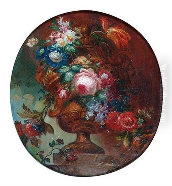 Fleurs Dans Un Vase Medicis Sur Un Entablement - view 1