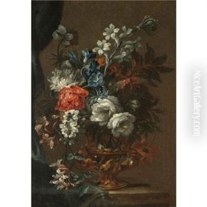 A Still Life With A Bouquet Of Flowers In A Bronze Urn On A Stone Ledge A Still Life With A Bouquet Of Flowers In A Bronze Urn On A Stone Ledge