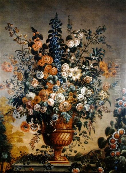 Nature Morte De Fleurs Dans Un Vase En Bronze Dore - view 1