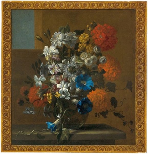 Blumenstraus In Einer Vase Auf Einer Steinernen Tischplatte - view 1