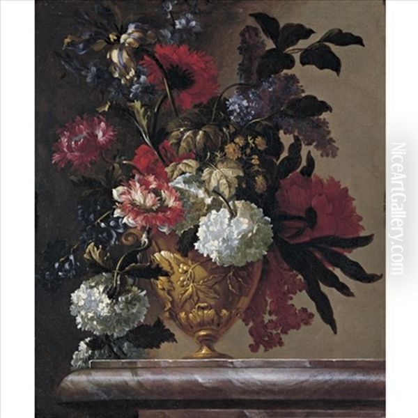 Still Life Of Flowers In Sculpted Urn - view 1