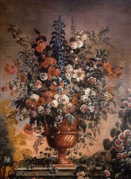 Nature Morte De Fleurs Dans Un Vase En Bronze Dore - view 1