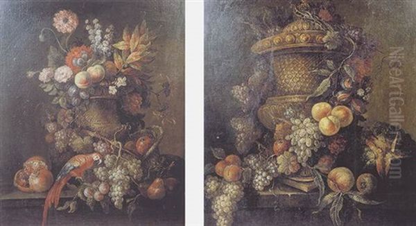 Vase De Fleurs Et Fruits Sur Un Entablement - view 1