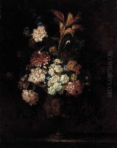 Carnations, Morning Glories, Narcissi And Other Flowers In An Urn On A Stone Plinth by Jean-Baptiste Ii Belin