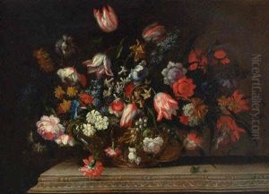 Tulips, Narcissi, Daffodils, Hyacinths, Carnations, Anemones, Bluebells, Morning Glory And Other Flowers by Jean-Baptiste Ii Belin