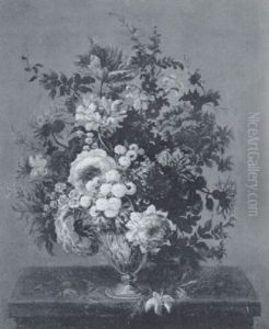 Blumenstraus In Einer Skulptierten Metallvase by Jean-Baptiste Ii Belin