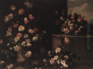 Nature Morte Aux Trois Bouquets... by Jean-Baptiste Ii Belin