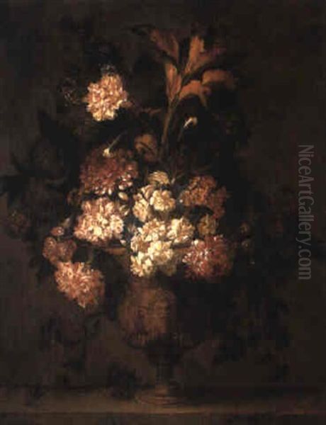 Flowers In Sculpted Vase On Ledge - view 1
