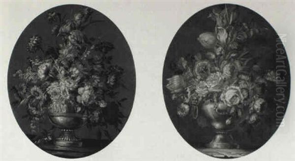 Still Life Of Tulips, Roses And Other Flowers In Gilt Urns - view 1