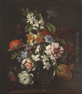 Blumenstillleben In Glasvase by Jean-Baptiste Belin de Fontenay the Younger
