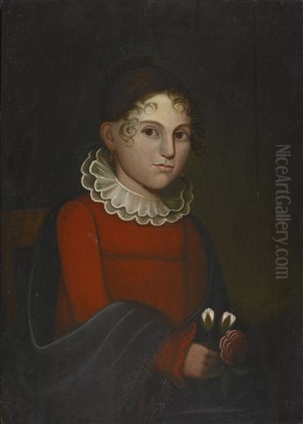 Portrait Of A Girl Wearing A Red Dress And Green Shawl, Said To Be Mary Kirtland Of Whitehall, New York - view 1