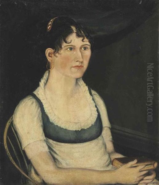 Portrait Of A Young Lady In A White And Green Dress - view 1