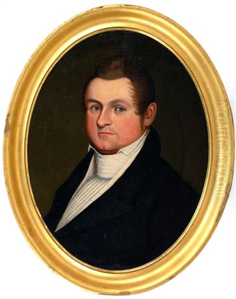 Half-length Portrait Of A Gentleman With Brown Hair And Blue Eyes Wearing A Black Jacket With White Stock - view 1