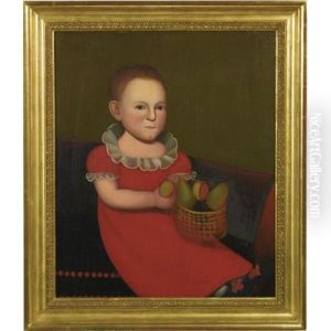 Portrait Of A Child In A Red Dress And Red-ribboned Shoes Holding A Basket Of Fruit: Dorman Theodore Warren Of Townsend, Massachusetts