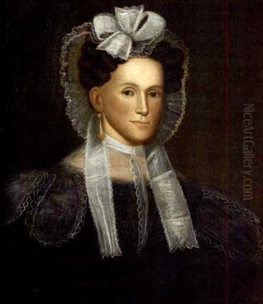 Portrait Of Isobel Mason In Lacy Bonnet With Ribbons And Lace Collar - view 1