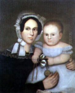Mother And Child Holding Watch And Waterlilies by Zedekiah Belknap