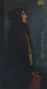 A Young Lady In Profile Holding A Book And An Anemone by Robert Anning Bell