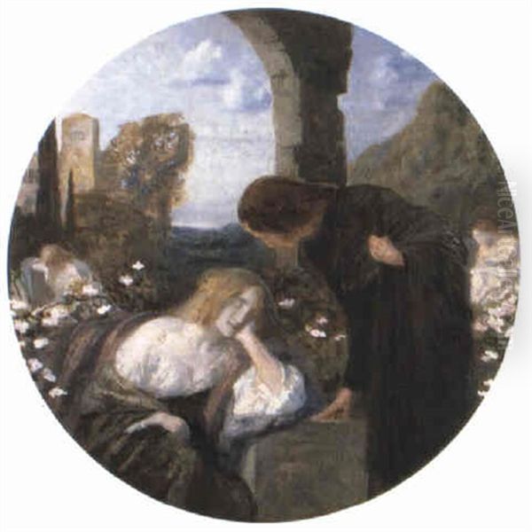 A Cloister Scene With Seated And Black-robed Figures - view 1