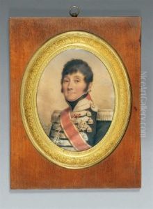 Portrait D'un Colonel De Gardes Du Corps Du Roi En Uniforme, Croix Du Saint-esprit Et Grand Cordon Rouge Borde D'or Fond De Ciel Nuageux