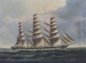 The Full-rigged Ship The "rhone" At Sea by Stuart Henry Bell