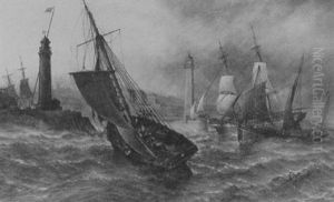 Sunderland Harbour In 1862 Upon The Completion Of The Iron Lighthouse, A Rough Night Coming On Sunderland Harbour In 1862 Upon The Completion Of The Iron Lighthouse, A Rough Night Coming On