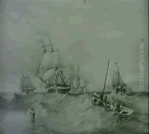 View Off The Coast Of Northumberland, Shields Harbour by Stuart Henry Bell