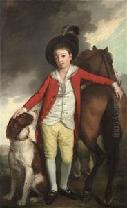 Portrait Of Boy (j. Langlands?) In A Red Coat, White Waistcoat, Yellow Breeches, Silver-buckled Shoes And A Feathered Hat by William Bell