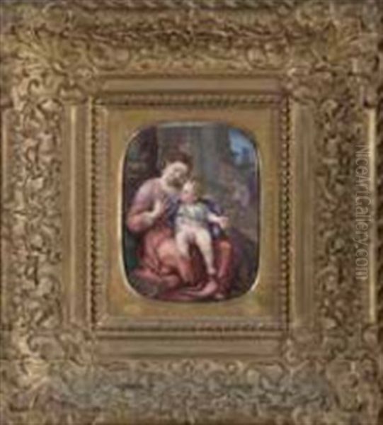 Mother And Child With Workman Beyond - view 1