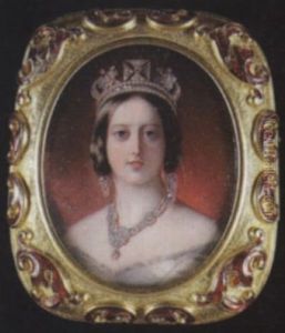 Queen Victoria, Wearing Decollete White Dress And Red State Robes With The Diamond Circlet And Turkish Diamond Necklace And Drop Earrings
