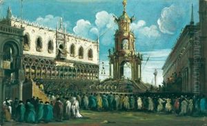 Das Fest Des Faschingsdonnerstags (faschingsende) Auf Der Piazzetta In Venedig, La Festa Del Giovedi Grasso Alla Piazzetta A Venezia by Gabriel Bella