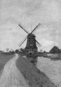 Landschaft Mit Grosser Windmuhle An Einem Kanal by Henri Ferdinand Bellan