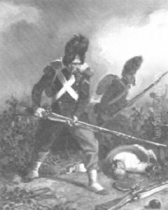 French Soldier On The Attack by Eugene Alexandre Bellange