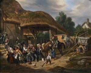 Soldats Sortant D'une Auberge