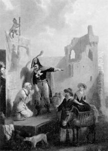 Wanderschauspieler Gastieren In Einem Dorf by Hippolyte Bellange