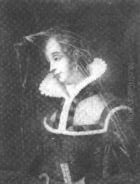 Portrait Of A Lady Wearing A Red Velvet Dress Trimmed With Ermine - view 1
