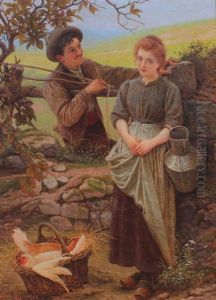 Courting Scene With Younger Fisherman And Milk Maid by Camille Felix Bellanger