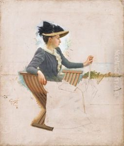 Portrait De Madame Bellanger (+ Paysage; 2 Works) by Camille Felix Bellanger