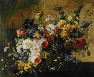 Corbeille De Fleurs Sur Un Entablement by Michel Bruno Bellanger