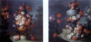 Bouquet De Fleurs Sur Un Entablement (+ Another, Similar; Pair) by Michel Bruno Bellanger
