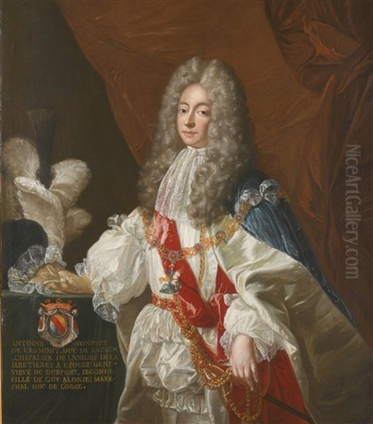 Portrait Of Antoine Nompar De Caumont, Duke Of Lauzun, Three-quarter-length, Wearing The Order Of Saint George, Before A Red Curtain - view 1